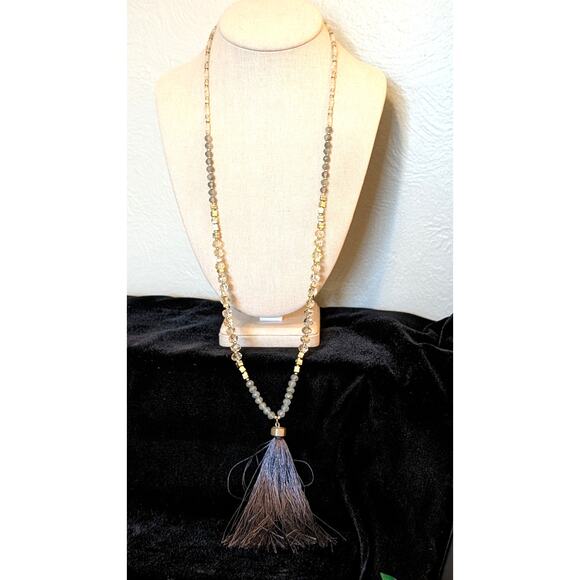 Loft Boho Crystal Beaded Tassel Necklace - Picture 1 of 7